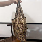 Large Capacity Leopard Print Hand Shopping Bag Women's Daily Folding Handbag