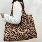 Large Capacity Leopard Print Hand Shopping Bag Women's Daily Folding Handbag